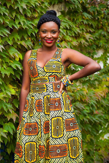 Photograph of model wearing African fabric